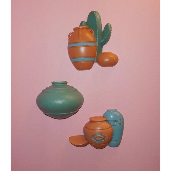 Vintage Burwood Southwest Pots & cactus Lot of 3 Wall Hangings Pueblo western - Picture 1 of 12